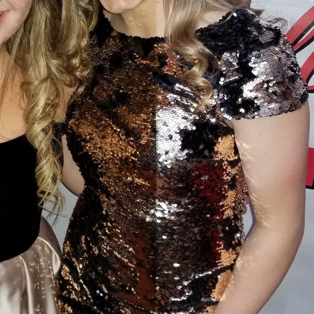 Gold and black sequence dress